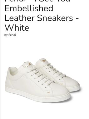 Fendi Men’s White Leather Low-Top Sneakers with Gold Accents